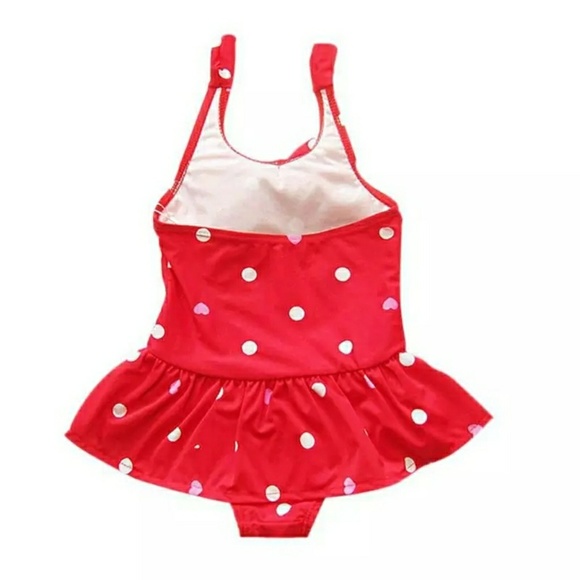 Red Polka Dot Girls Bathing Suit with Red Headband - Picture 2 of 4